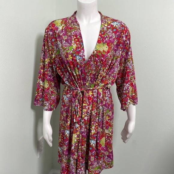 Josie Natori Rainbow Floral Open Front Robe - Picture 1 of 9